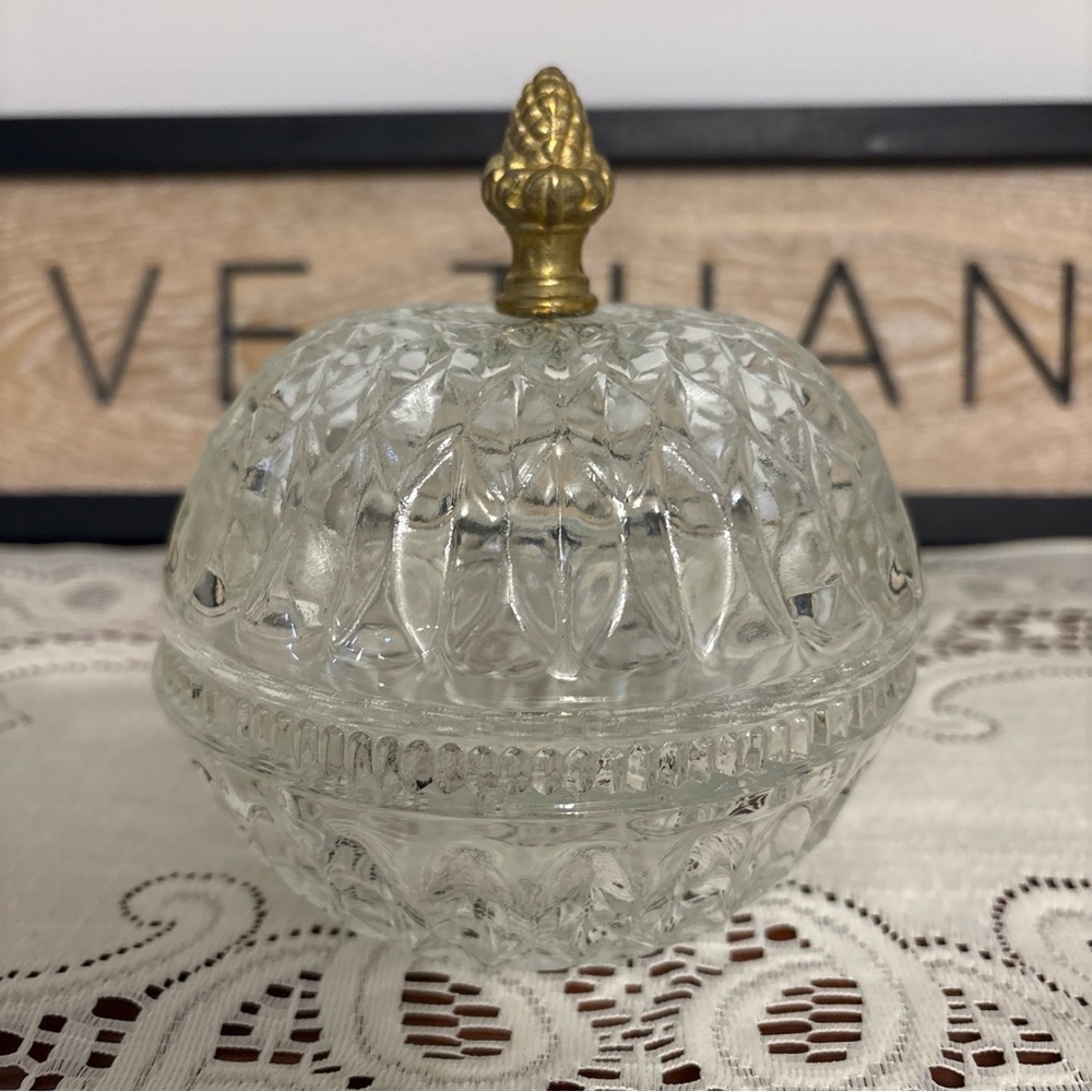 Indiana Glass Clear and Gold Decorative Jar